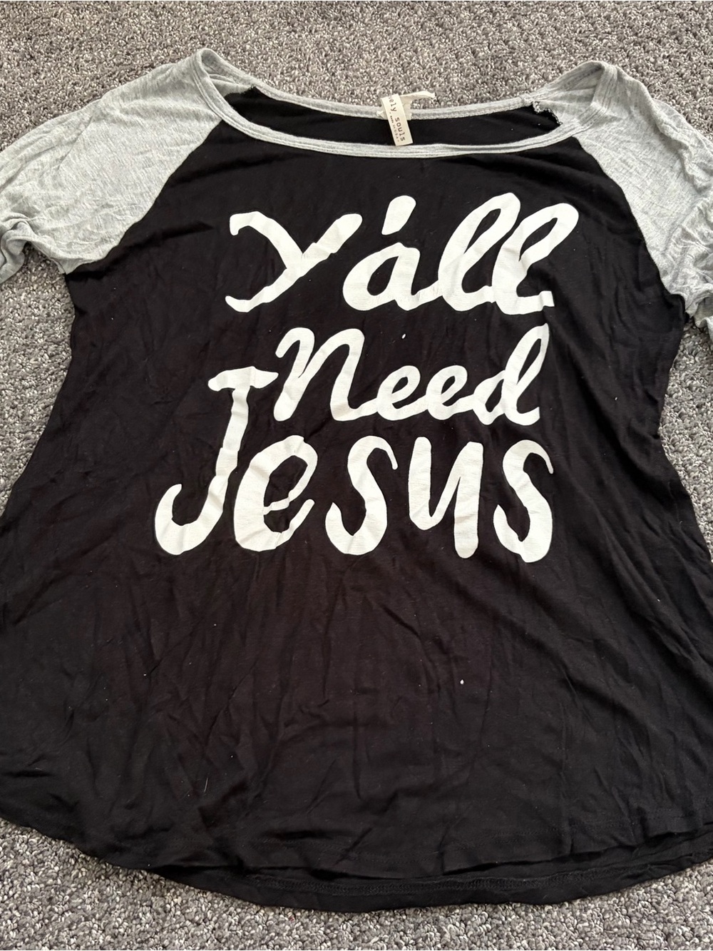 Black & Gray 'Y'all Need Jesus' Raglan Tee